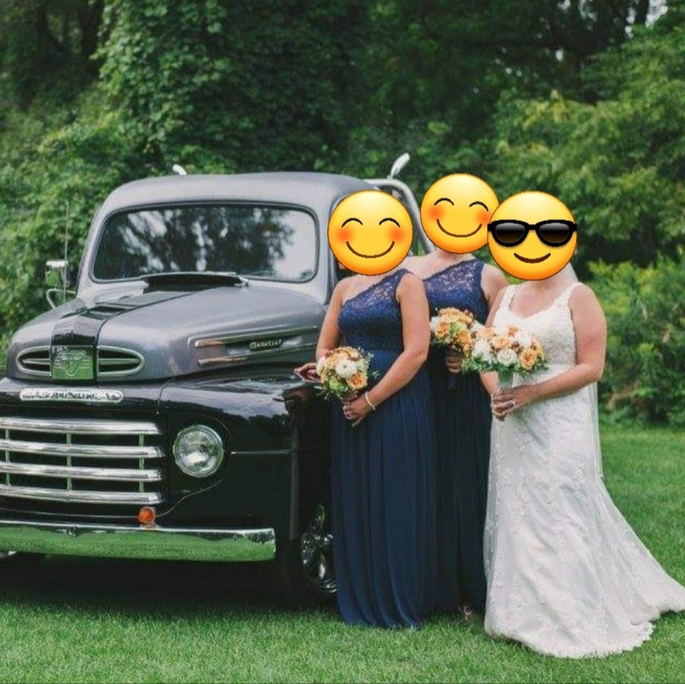 David's Bridal Navy Bridesmaid Full Length Lace One-Shoulder Dress